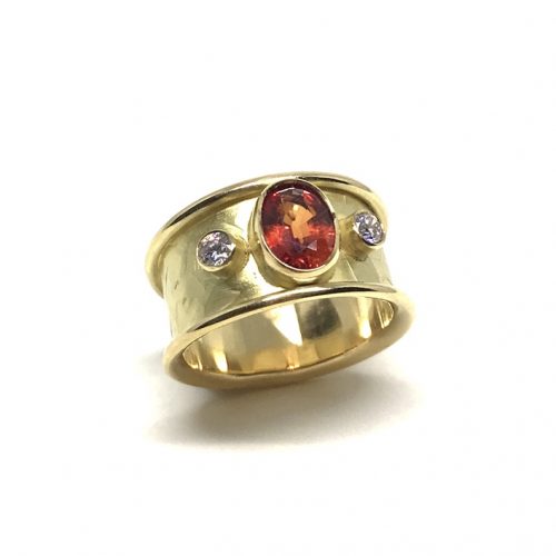 18ct gold, orange sapphire & diamond ring