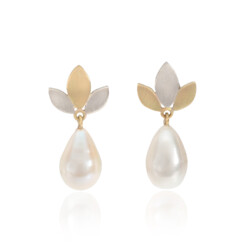 Silver, 18ct & drop freshwater cultured pearl earrings