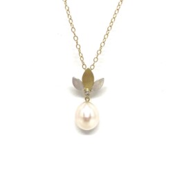Silver, 18ct gold, diamond & drop pearl pendant